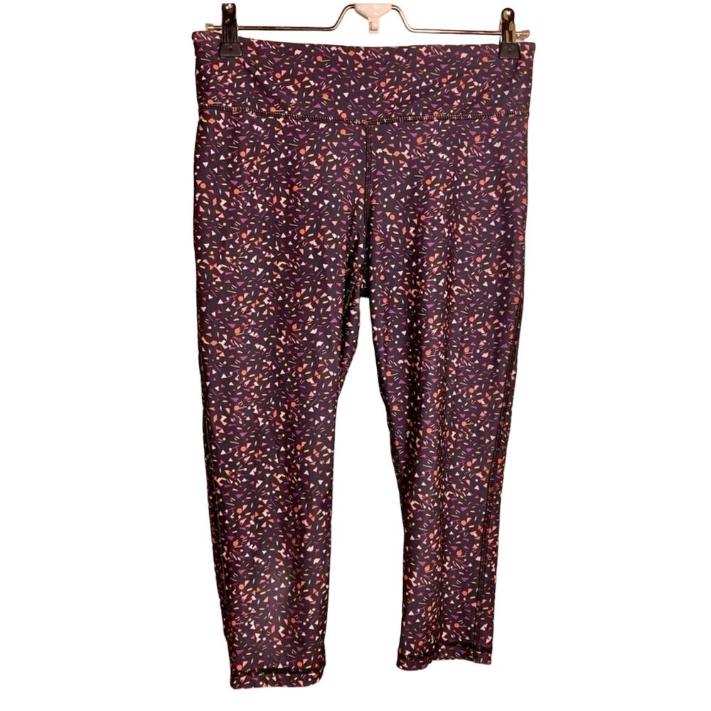 Energy Zone Cropped Leggings Womens SZ M Black Confetti Print Capris Retro Gym